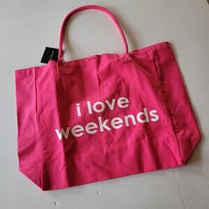Peace Love World Pink I Love Weekends Tote Bag Canvas Market Shopper NWT